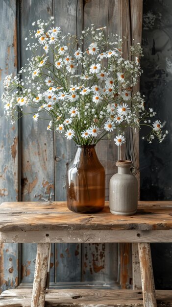 Vase blanc avec des fleurs sur le lit