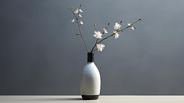 Un vase blanc avec des fleurs et un vase noir et blanc avec un fond blanc