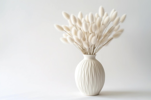 Photo vase blanc avec de l'herbe à queue de lapin texturée
