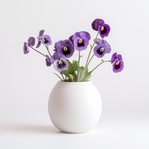 Photo vase blanc minimaliste fait à la main avec des pantalons violets sur fond blanc