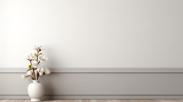 Photo vase blanc minimaliste avec des fleurs sur un mur gris
