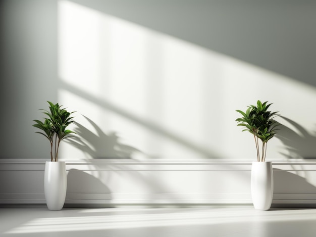 Vase blanc avec plante d'intérieur sur sol blanc IA générative