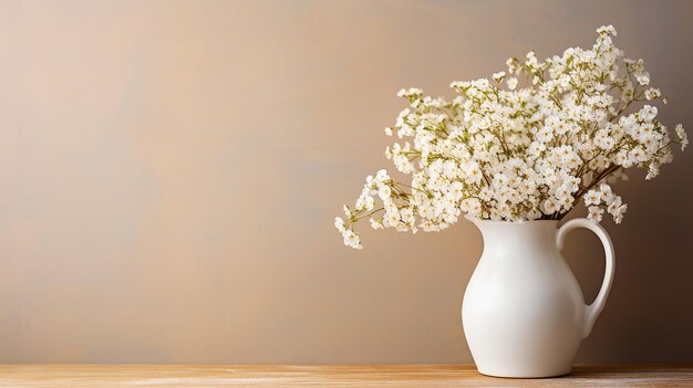 Vase blanche avec des fleurs de cerisier blanches pour l'inspiration de la décoration de la maison