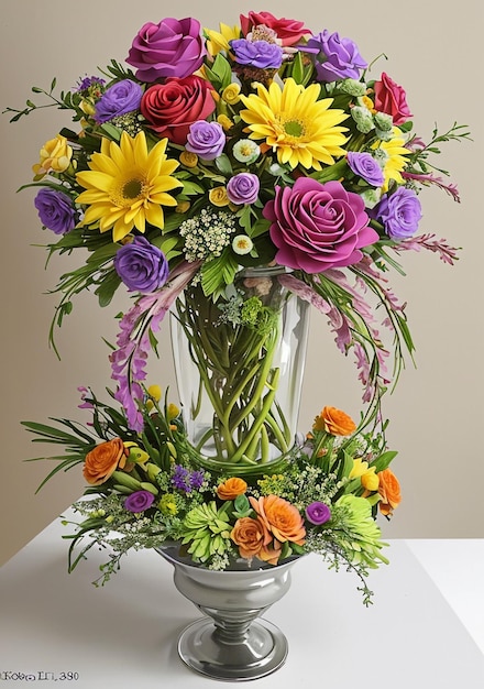 Un vase avec un bouquet de fleurs dedans