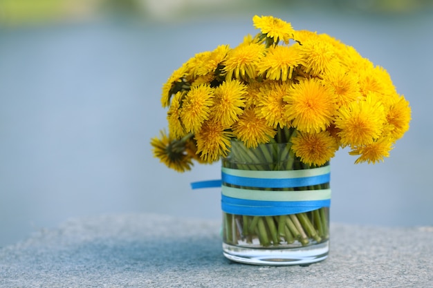 Photo vase avec bouquet de pissenlits