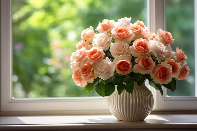 un vase avec un bouquet de roses