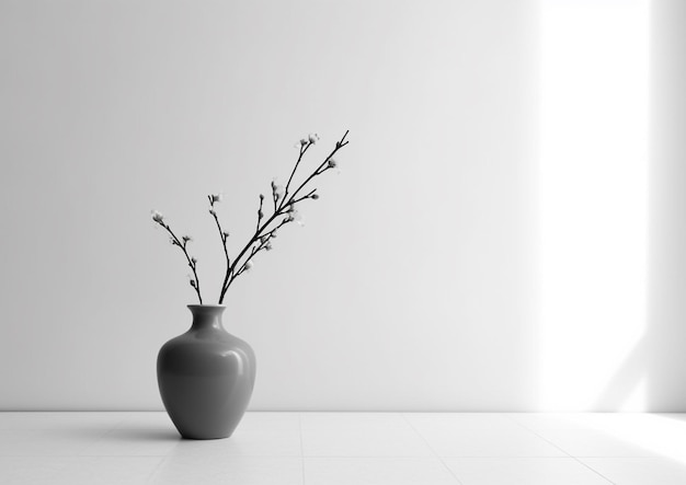 Un vase avec une branche d'arbre dedans