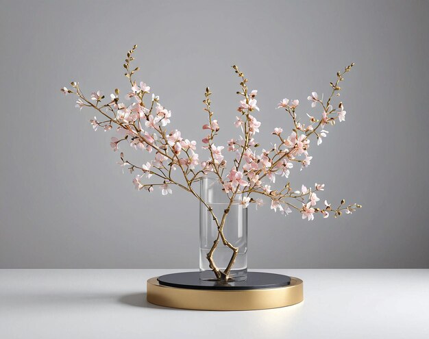 un vase avec une branche de fleurs de cerise