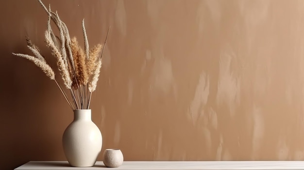 Vase avec une branche de plante décorative sur un fond beige sur le mur Modèle d'intérieur minimaliste IA générative