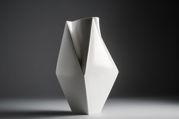 Vase en céramique angulaire moderne avec finition blanche lisse sur fond blanc AI générative