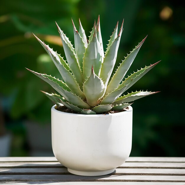 Photo un vase en céramique blanche avec une plante de cactus