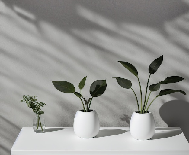 vase en céramique blanche avec une plante sur fond gris
