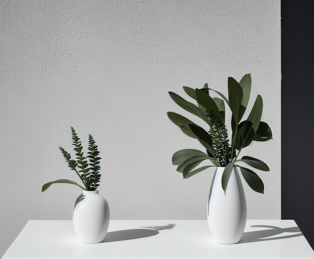 vase en céramique blanche avec une plante sur fond gris