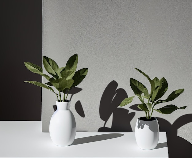 vase en céramique blanche avec une plante sur fond gris