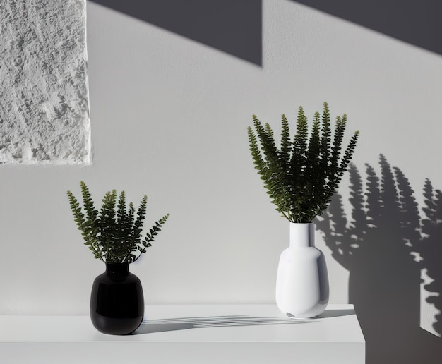 vase en céramique blanche avec une plante sur fond gris