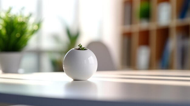 Vase en céramique blanche sur une table blanche dans un bureau moderne