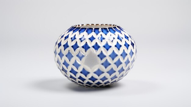 Photo vase en céramique bleue et blanche un motif bidimensionnel inspiré par eliasson tintoretto et hatoum