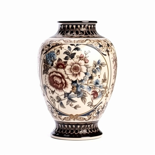 Photo vase en céramique vintage avec impression florale isolée sur fond blanc décoration d'intérieur et design d'intérieur de style country