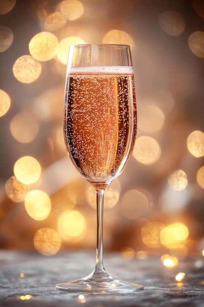 Vase de champagne étincelant avec un bokeh doré en arrière-plan