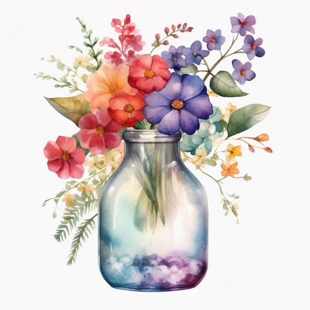 Un vase coloré avec des fleurs est intitulé " aquarelle ".