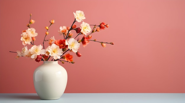 Vase d'élégance florale avec fleurs et espace de texte sur fond uni