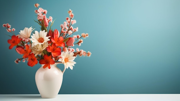 Vase élégance jardin avec fleurs sur fond uni