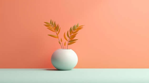 Un vase avec des feuilles sur une table