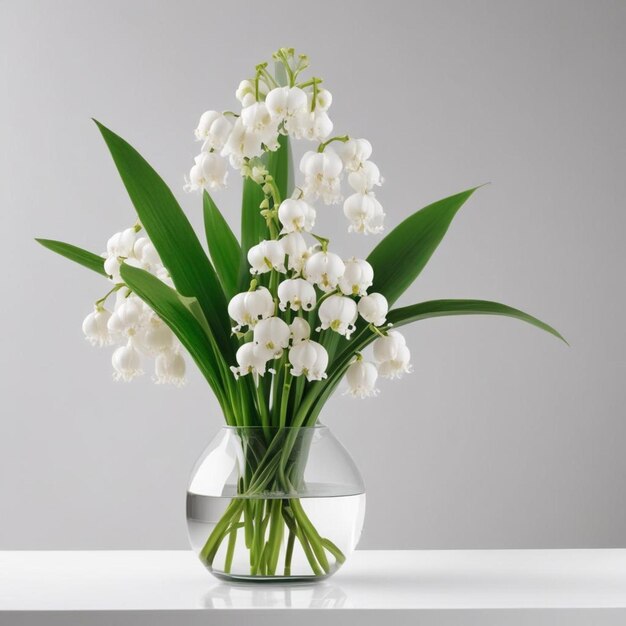 Photo un vase de fleurs blanches avec des feuilles vertes en arrière-plan