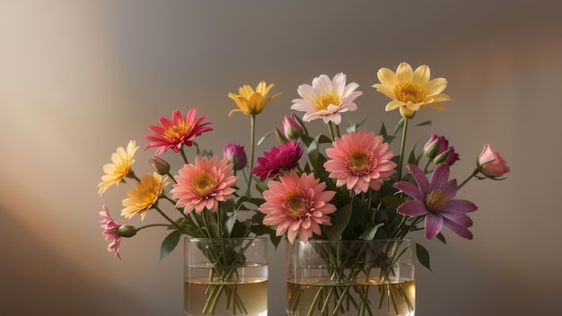 Un vase de fleurs avec de l'eau et un fond blanc.