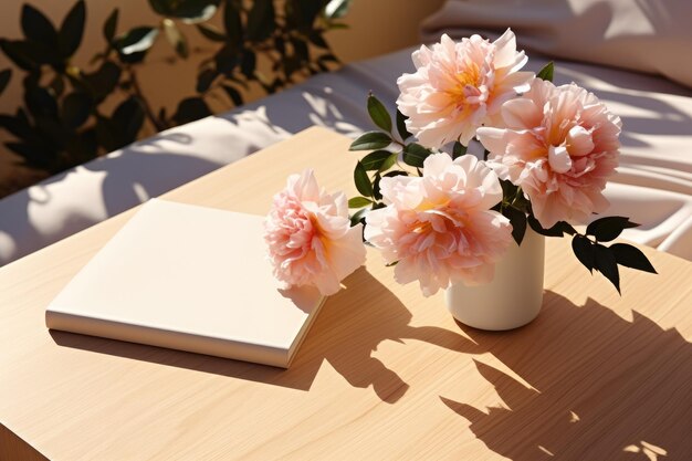 un vase de fleurs est placé sur la table photographie professionnelle