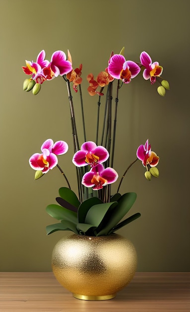 Photo un vase avec des fleurs et des feuilles dessus