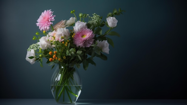 Un vase de fleurs à fond bleu