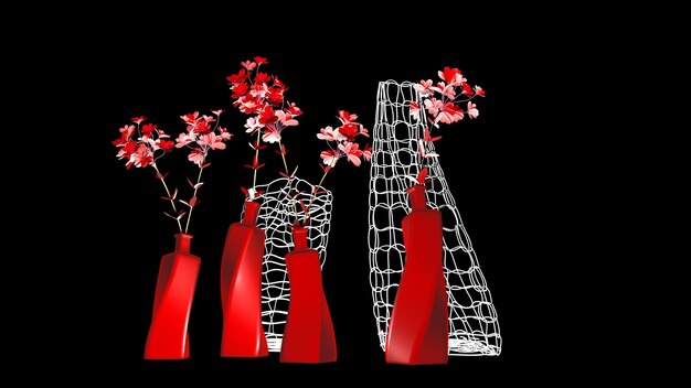 Vase de fleurs sur fond sombre design d'intérieur rendu 3D