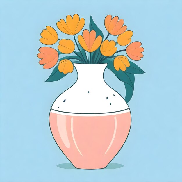 Photo un vase avec des fleurs jaunes et orange dessus
