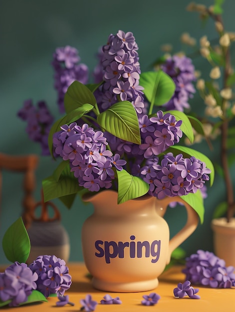 Un vase avec des fleurs de lilas en arrière-plan