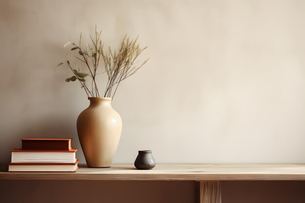 un vase avec des fleurs et un livre sur une table