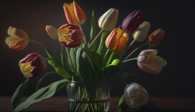 Un vase de fleurs avec le mot tulipes dessus