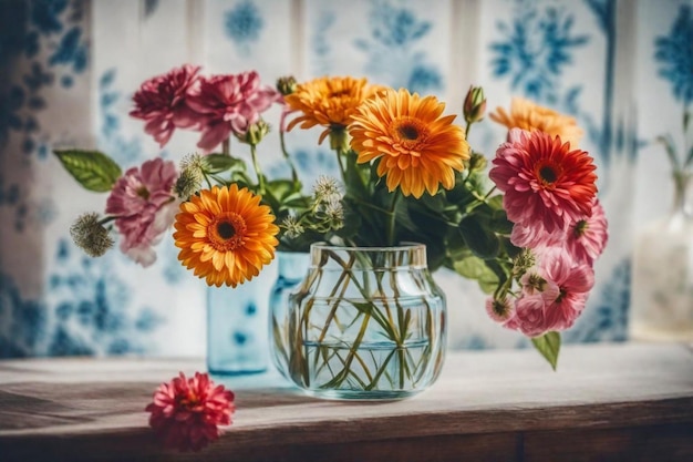 un vase avec des fleurs et les mots marigold sur le fond