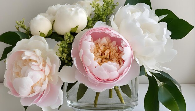 Photo un vase avec des fleurs qui disent des pionnées