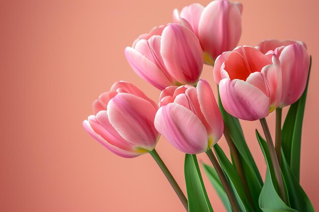 Photo un vase à fleurs rose et jaune avec des tulipes roses