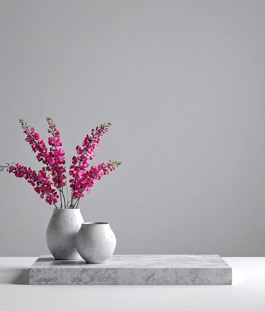 un vase avec des fleurs roses sur une table en marbre