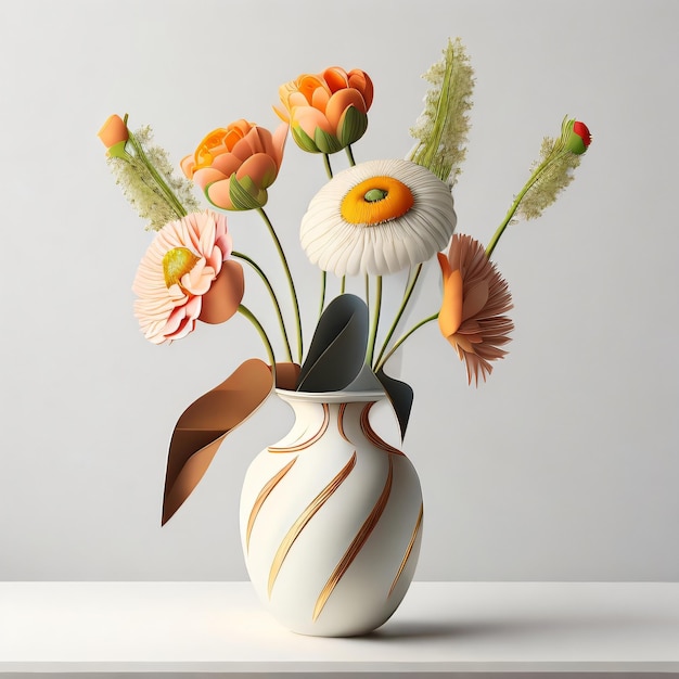 Un vase avec des fleurs et un ruban