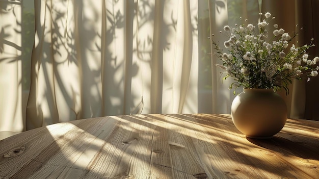 Vase de fleurs sur une table en bois