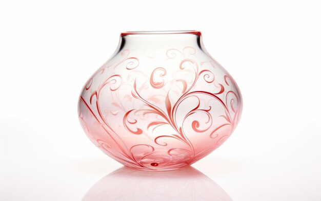 Photo vase à fleurs en verre soufflé à motifs filigranés sur fond transparent