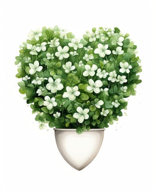 Vase en forme de coeur avec des feuilles de trèfle vert Illustration vectorielle
