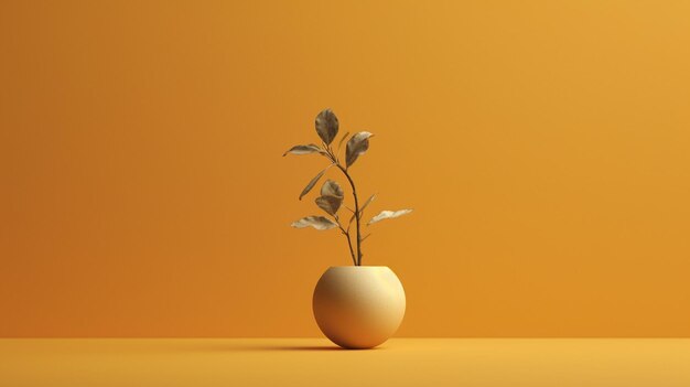 Un vase jaune avec une plante dedans et un fond jaune.