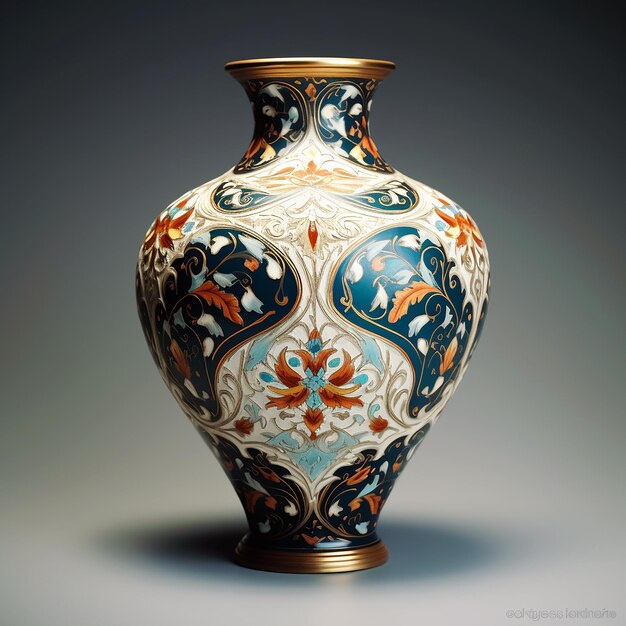 un vase avec un motif bleu et blanc sur le fond.