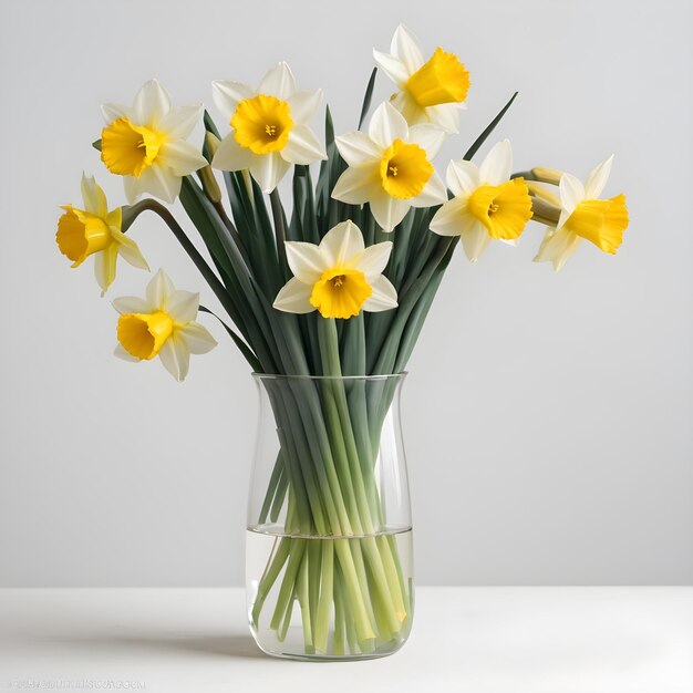 Photo un vase de narcisse jaune avec un fond blanc