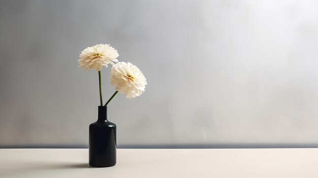 Un vase noir avec une fleur blanche