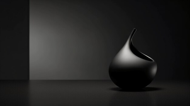 Photo un vase noir à forme incurvée se trouve devant un fond noir.